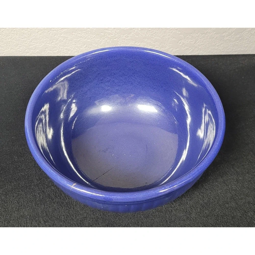 Vintage Cobalt Blue Stoneware Ceramic 8 inch Mixing Bowl 1940s - Read As Is